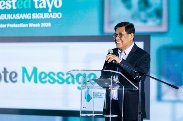 SEC Chairperson Francis Lim talks about every Filipino’s financial knowledge and the power it may bring, during his keynote message at the Investor Protection Week 2025, with the theme “InvestED Tayo sa Kinabukasang Sigurado.”