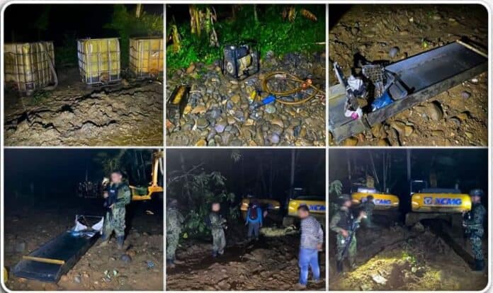 Police opeartives at the illegal mining sitein Prosperidad, Agusan del Sur. PNP Camp Crame photo