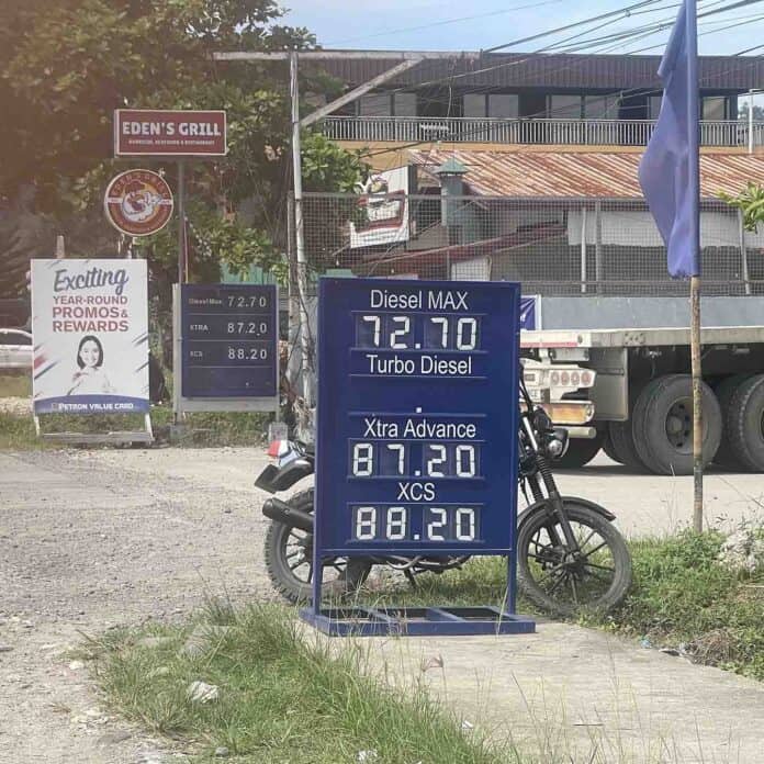 The fuel prices at the Petron station in Barnagy 5 in San Francisco, Agusan del Sur. CHRIS V. PANGANIBAN