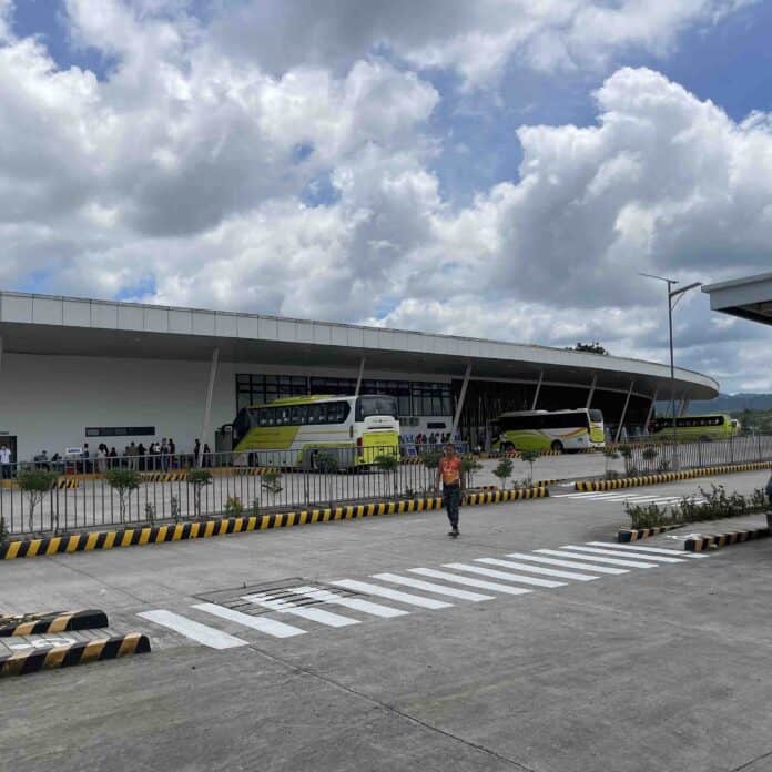 Buses line up at the newly opened San Francisco Integrated Transport Terminal in Barangay Hubang, San Francisco, Agusan del Sur, on Monday, Aug. 3. The modern 46-bay facility is expected to decongest the town center, reorganize public transport routes and provide commuters with a more spacious and comfortable waiting area.